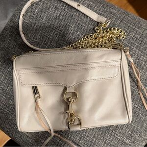 Rebecca Minkoff Mini Mac Off-White Leather Crossbody Bag with Gold Chain